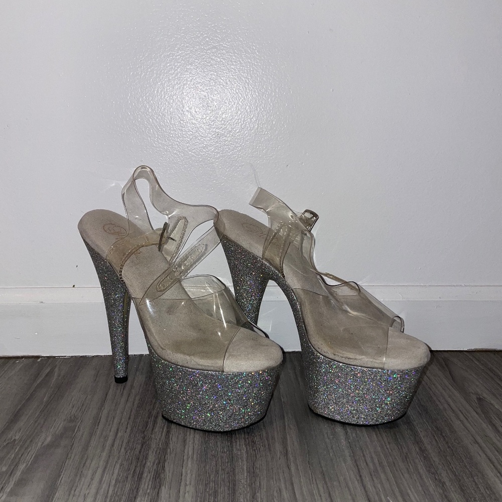 Silver Stripper Platform Heels